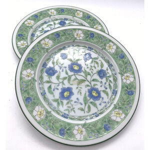 2 Utsuwakan Plates June Pattern Blue Yellow Flowers 6" Desert Salad Lunch Garden